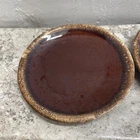 Vtg  MCM Hull Pottery Brown Drip 10 1/2" Plates Set of 4 Oven Proof USA Nice
