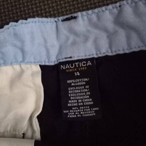 Nautica Boys Size 14 Navy Blue 100% Cotton Flat Front Casual Button Up Shorts - Picture 2 of 4