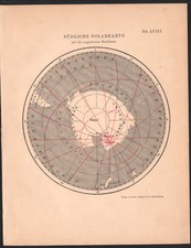 1894 Lithographie carte hémisphère sud champ magnétique physique astronomie
