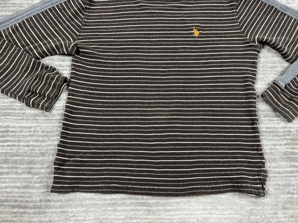 Camisa Polo Assn Para Hombres Grande Marrón Rayas Manga Larga Tejido Gofre Informal Foto 3 de 4