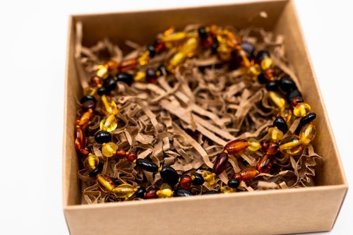 Natural Amber Necklace 52 Cm\ 20.47 Inch Made of Polished Small Multicolor Amber - Picture 9 of 10