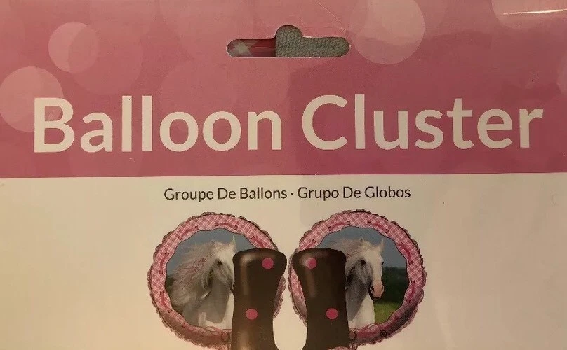 Horse Balloons Horseshoe White Pink Gingham Heart Ribbon Dots Brown Equestrian - Image 4 of 4