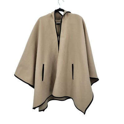 Kenneth Cole New York Beige Hooded Poncho Cape 1X City Chic Boho Neutral