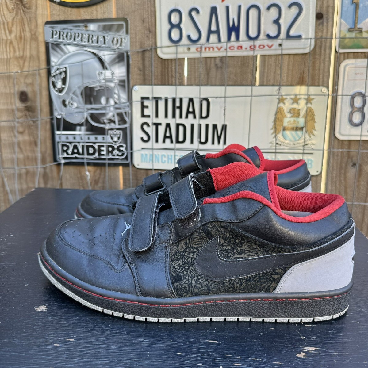 Sz 13 2008 Nike Air Jordan 1 Low Strap Retro I Black Stealth Grey