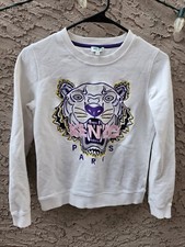 Kenzo Sweatshirt Long Sleeve Pullover Embroidered White Tiger 100 Cotton SZ XS