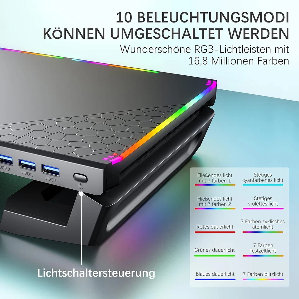 Monitor Ständer für Schreibtisch Gaming mit 4 USB 3.0 Hub Und RGB Licht Monitor - Bild 4 von 4