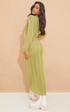 PLT Women's Distressed Knit Textured Long Sleeve Maxi Dress- (Olive, US 2) NWOT