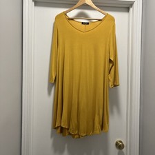 All For You 2XL Yellow T-Shirt Dress Made in the USA 3/4 sleeves Rayon/Spandex