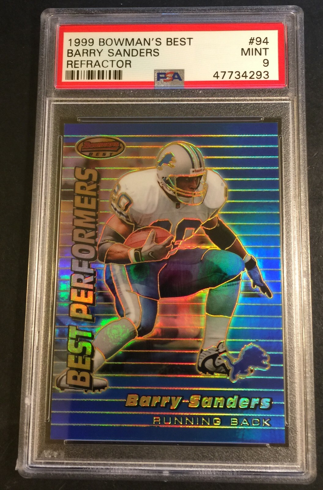 #94 Barry Sanders 1999 Bowman's Best Refractor #'d 117/400! PSA 9 Mint POP 2
