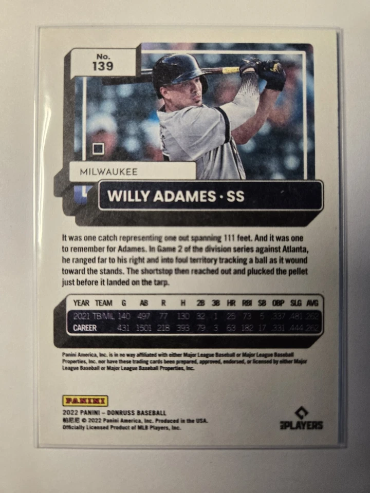 2022 Panini Donruss - Independence Day #139 Willy Adames NM+ Sleeved - Image 2 of 3