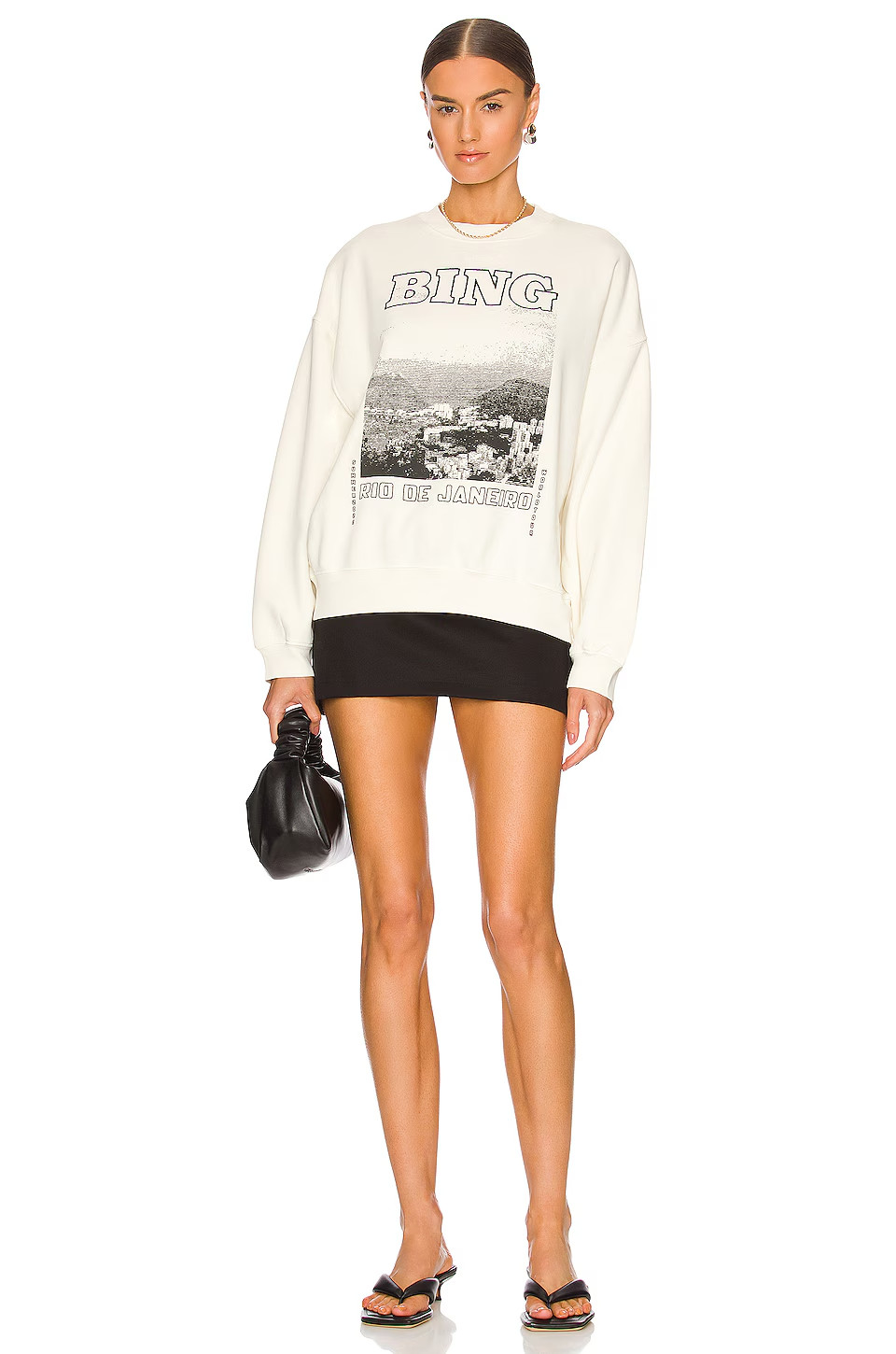ANINE BING Jaci Sweatshirt Rio De Janeiro in Cream M NWT $179 image 6