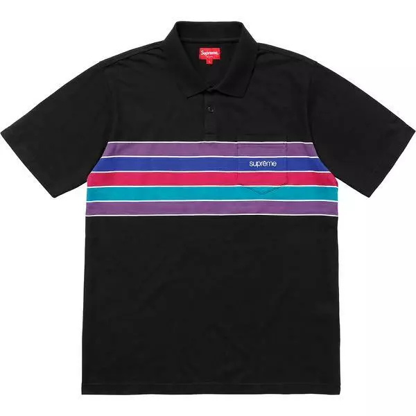 Supreme Chest Stripes Polo Black Medium S/S 18