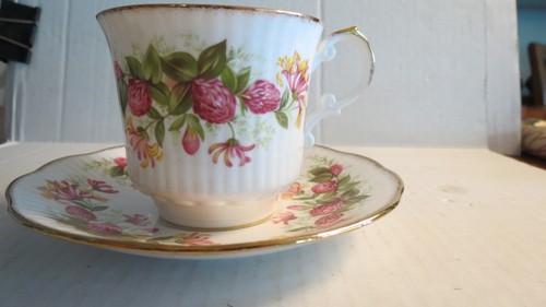 Royal Dover Trébol Madreselva Flores Taza de Té Platillo De Colección Hueso China Inglaterra - Imagen 2 de 5