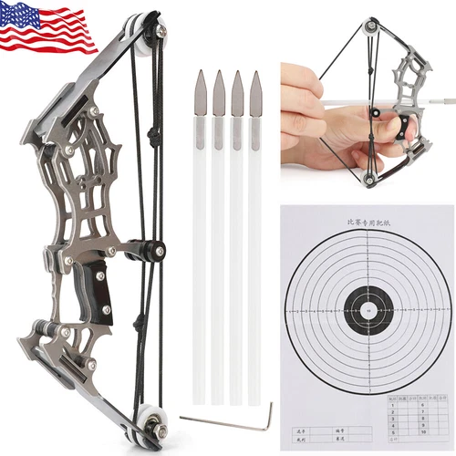6" Mini Compound Bow 4Pcs Arrows Kit Target Shooting Archery Pocket Bow Gift Toy - Picture 1 of 13
