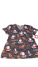 Rudolph The Red Nosed Reindeer Womens Medium Gray Short Sleeve Scrub Top NWT