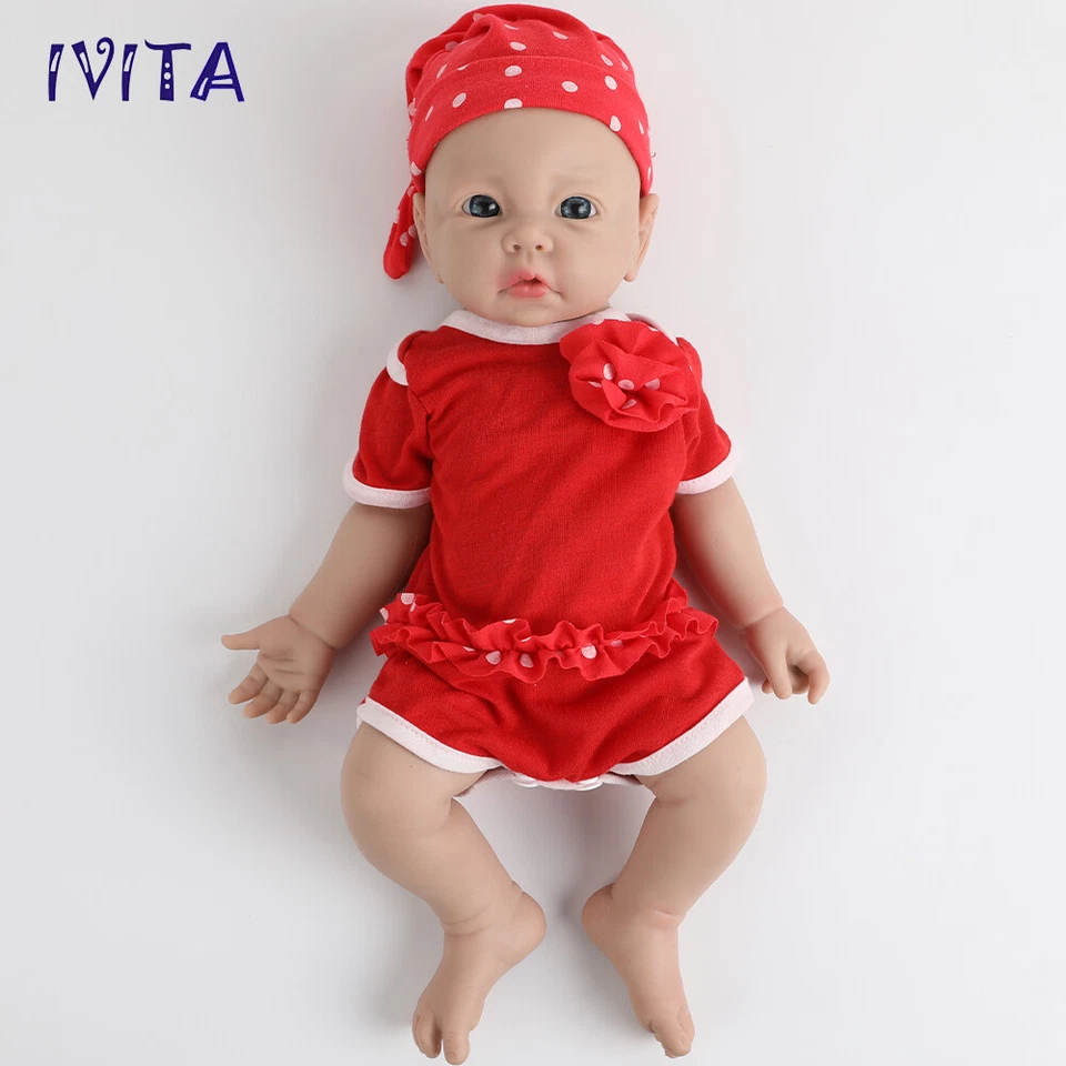 IVITA 17" Lifelike Girl Newborn Reborn Baby Full Body Silicone Doll Xmas Gifts - Image 4 of 4