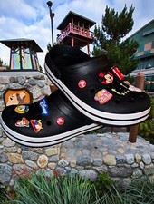 Black Crocs Customized With Disney Jibbitz  Disney Parks Sz M8 W10 Adorable