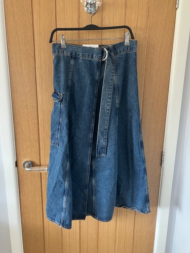 BNWT ZARA Blue Denim Cargo Wrap Skirt Size M