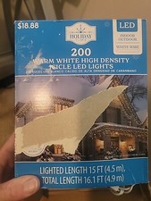200-Count Warm White LED High-Density Icicle Christmas Lights with White Wire