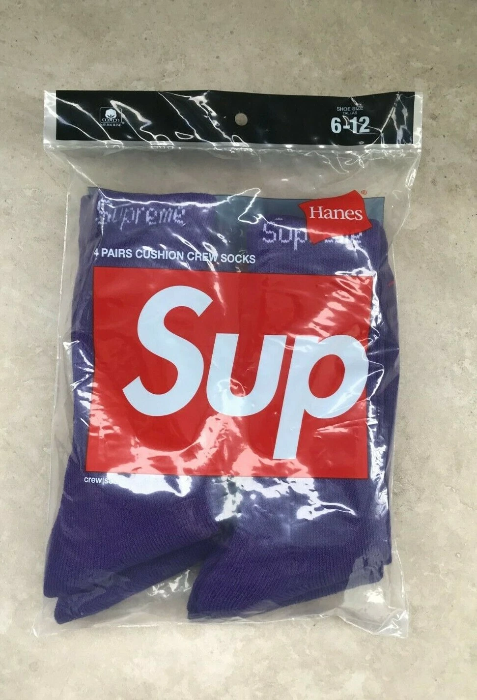SUPREME x Hanes Purple 4 Pack Men's Crew Socks Size 6 12 Mark Gonzales