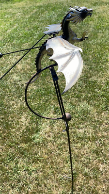 Kinetic Metal Mystical Dragon Yard Stake Wind Spinner Rocker
