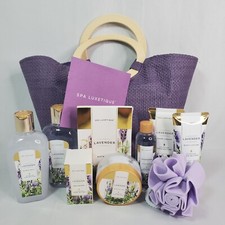 Spa Luxetique Lavender Bath Body Care 10 Pcs Gift Set in Weaved Tote Basket