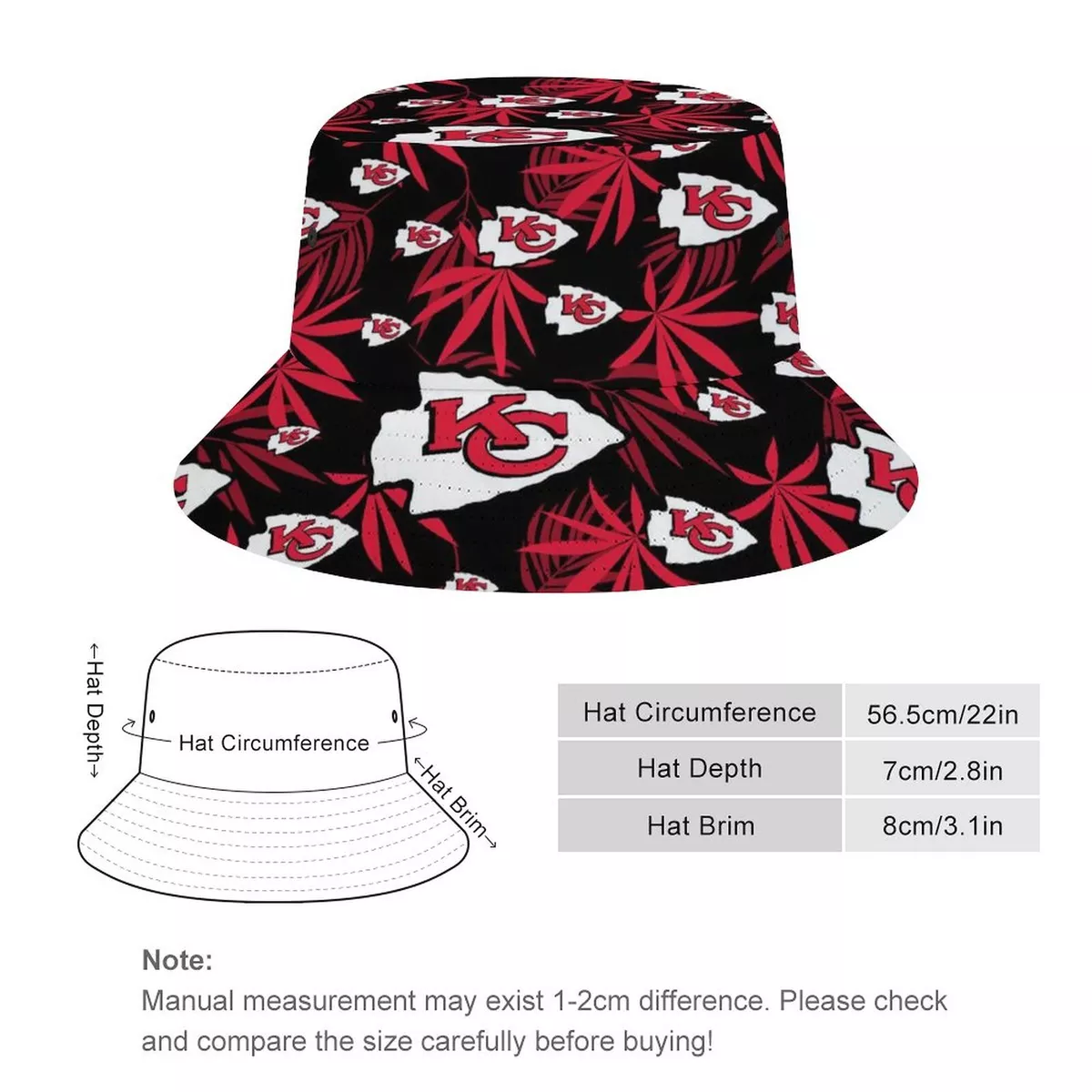 Kansas City Chiefs Fisherman's Hat Bucket Hat Adult Sunshade Hat Hawaii  Print