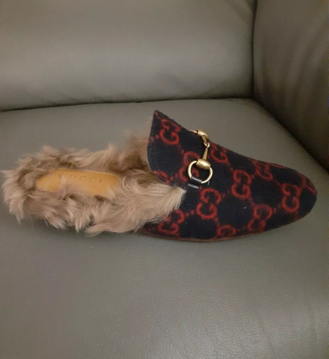 1100$ GUCCI MENS Princeton Lined Fur MULE/ SLIP ON SHOES SZ