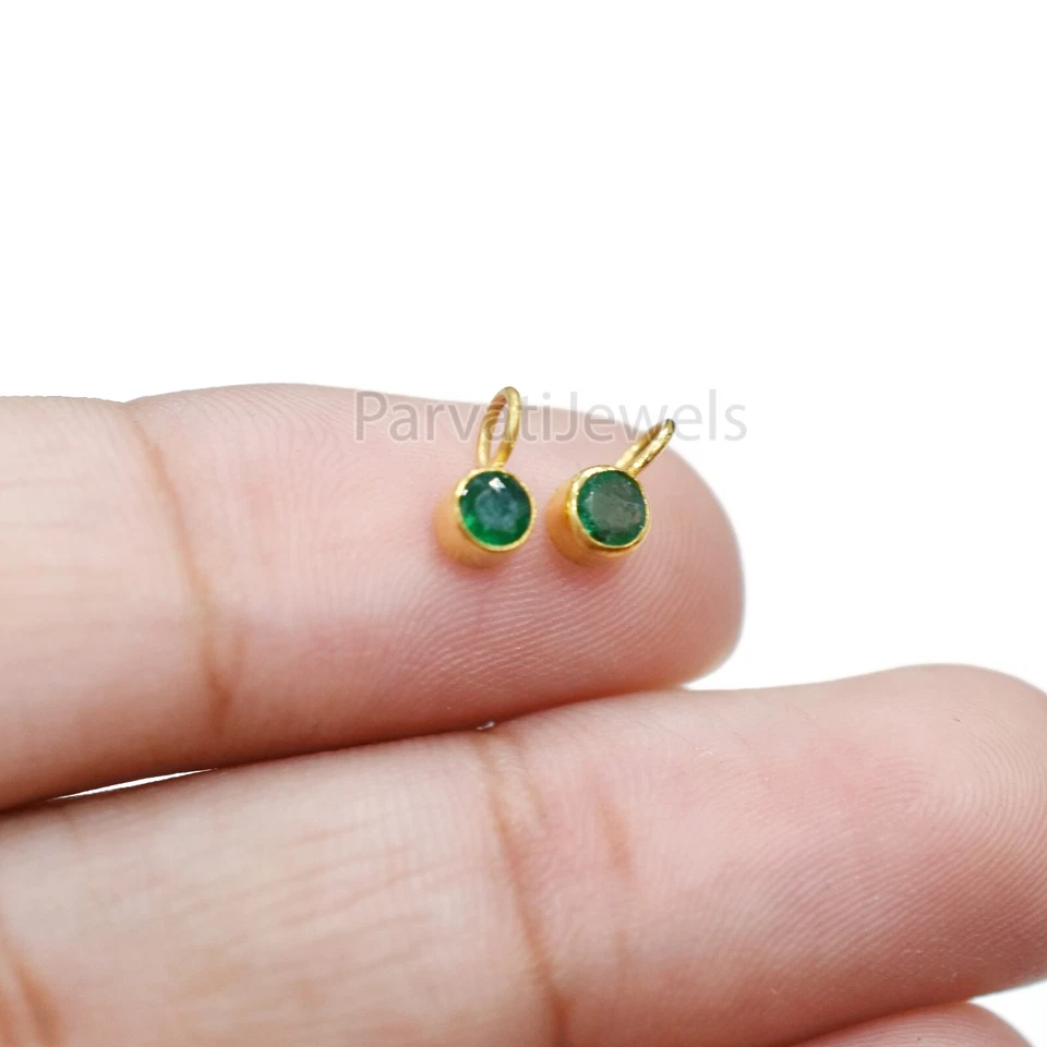Natural Green Emerald Charm Solid 18K Gold Christmas Gift Women Charms Pendant - Image 4 of 4