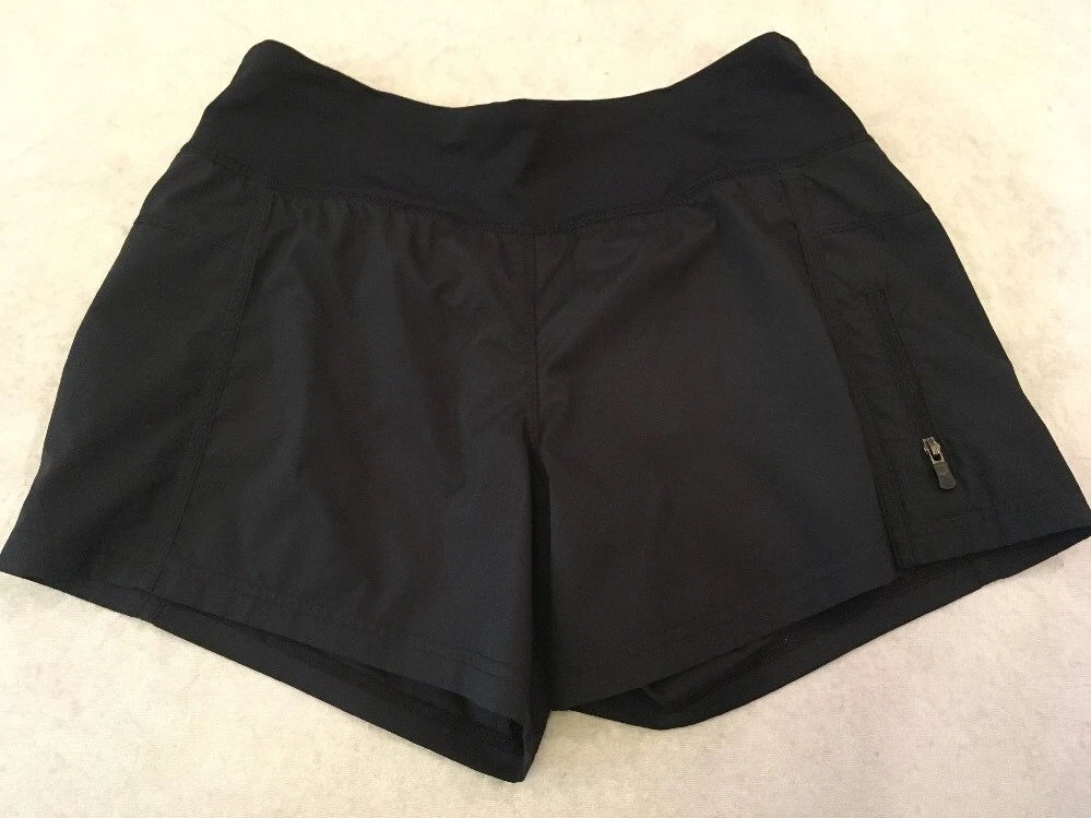 Lululemon Shorts 4 Womens Black Zipper Side Pocket Lined Running