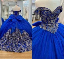 Royal Blue Princess Quinceanera Dresses Sparkly Bead Prom Ball Gowns Sweet 15 16