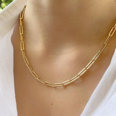 14k Gold Filled Paper Clip Chain Necklace Long Link Layered Stacking  Necklaces | eBay