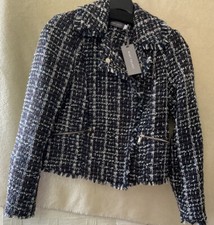Mint Velvet Blue Multi Tweed Biker Jacket Size 8