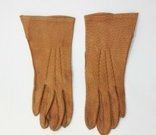 Vintage Leather Gloves Light Brown Beige Tan Table Cut Womens Gloves Sz Small