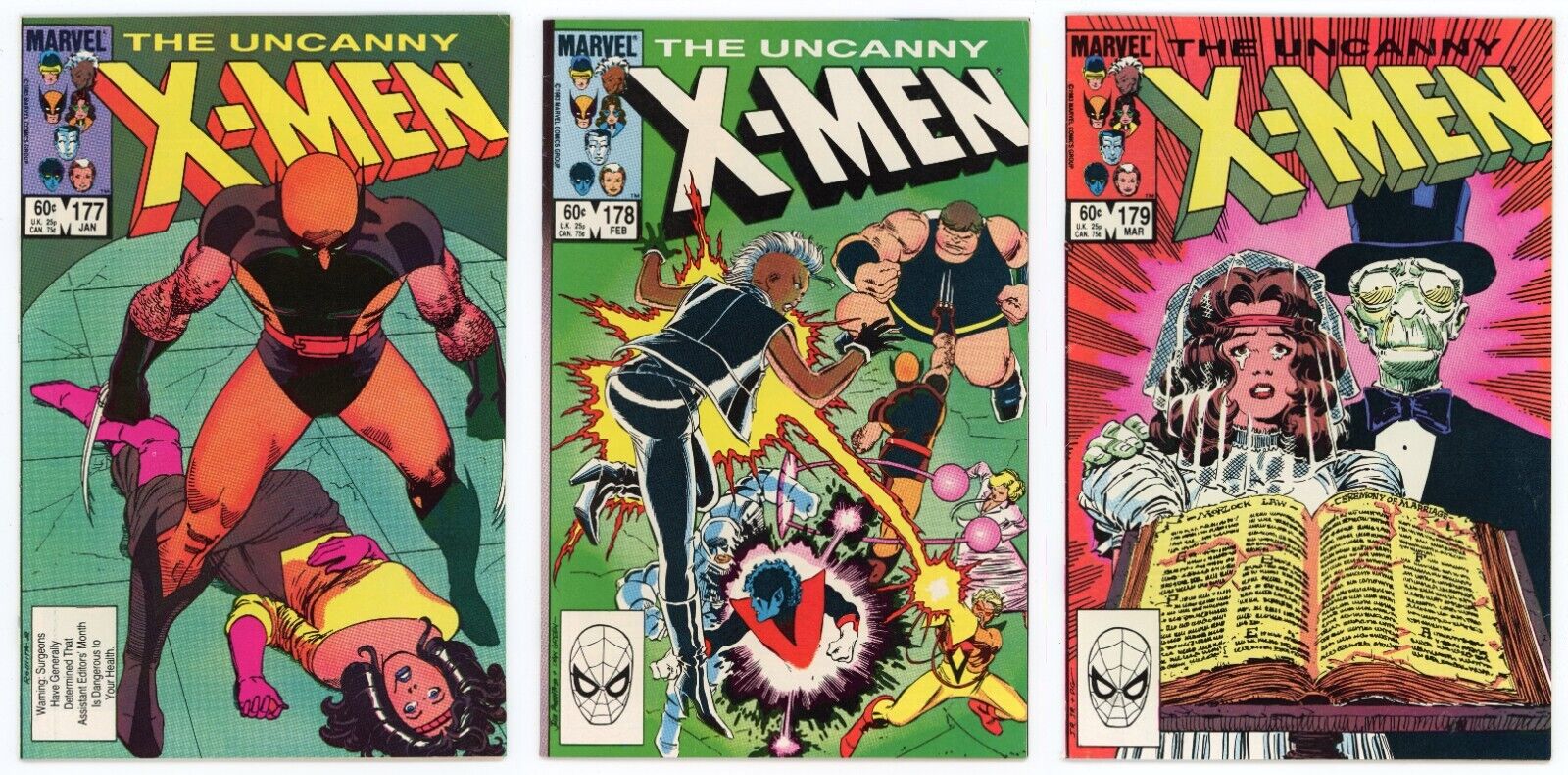 Uncanny X-Men #177 178 179 VFNM 1st app Leech Morlocks 3-Part Story SET LOT 1984