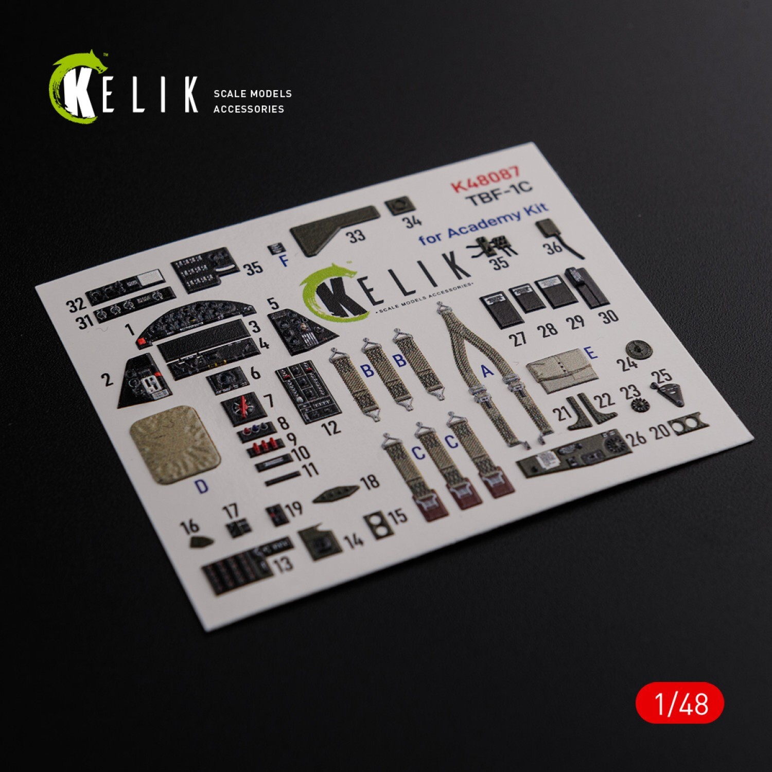 3D Decals TBF-1C interior for Academy kit Scale 1:48 for Model Kit KeliK K48087