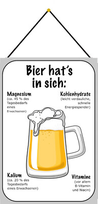 Blechschild 20x30 Bier hat Vitamine Kalium Magnesium   ist also gesund mit Korde