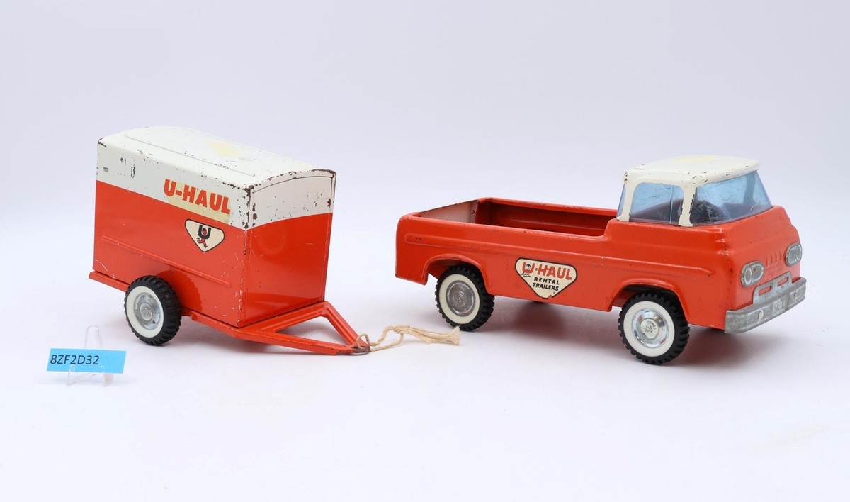 Orange U-Haul Ford Pickup Truck W/ Trailer Pressed Steel