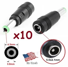 x10 Copper DC Power Connector 5.5mmx2.1mm Female to 6.3mmx3.0mm Male Adapter (B)