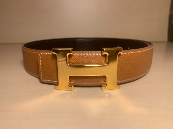 Ceinture Hermès cuir réversible pour femme – Noir / Brun clair – Taille 75