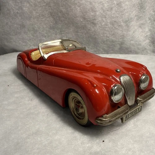 Vintage 1950’s Bandai Red Jaguar Convertible Tin Friction Car Japan 9.5”