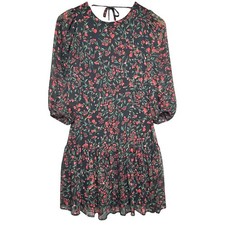 Calvin Klein Dark Floral Puff Sleeve Mini Dress Womens 2 Ruffle Hem Cottage Chic