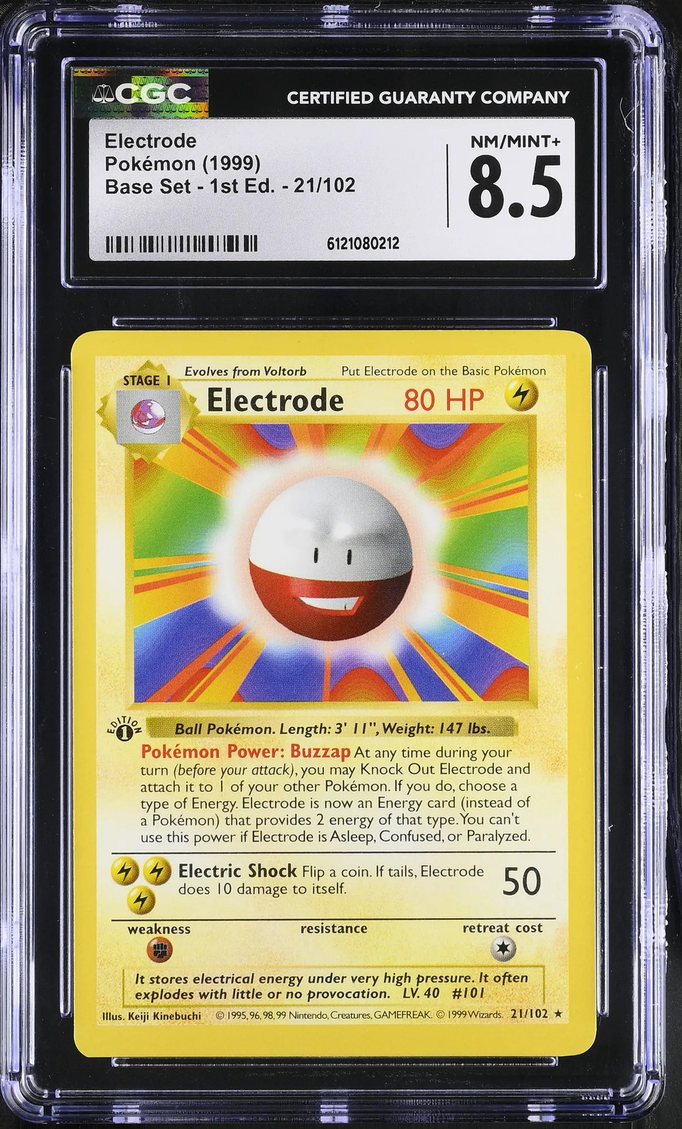 Electrode #21 1999 Pokemon Base Set 1st Edition Shadowless Non Holo CGC 8.5
