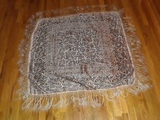 Blue Green Brown Ornate Floral Fringed 100 Silk Square Scarf 38" India