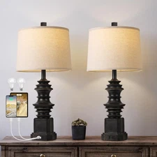 QiMH Table Lamps for Nightstand Set of 2, Bedside Lamp with USB A+C Charging ...
