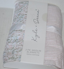 Kyle  Deena Muslin Baby Swaddle 2 Blankets Set Floral/Striped NWT 100 Cotton
