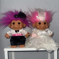 Vintage Russ Bride & Groom Troll 8.5” Dolls Wedding Couple