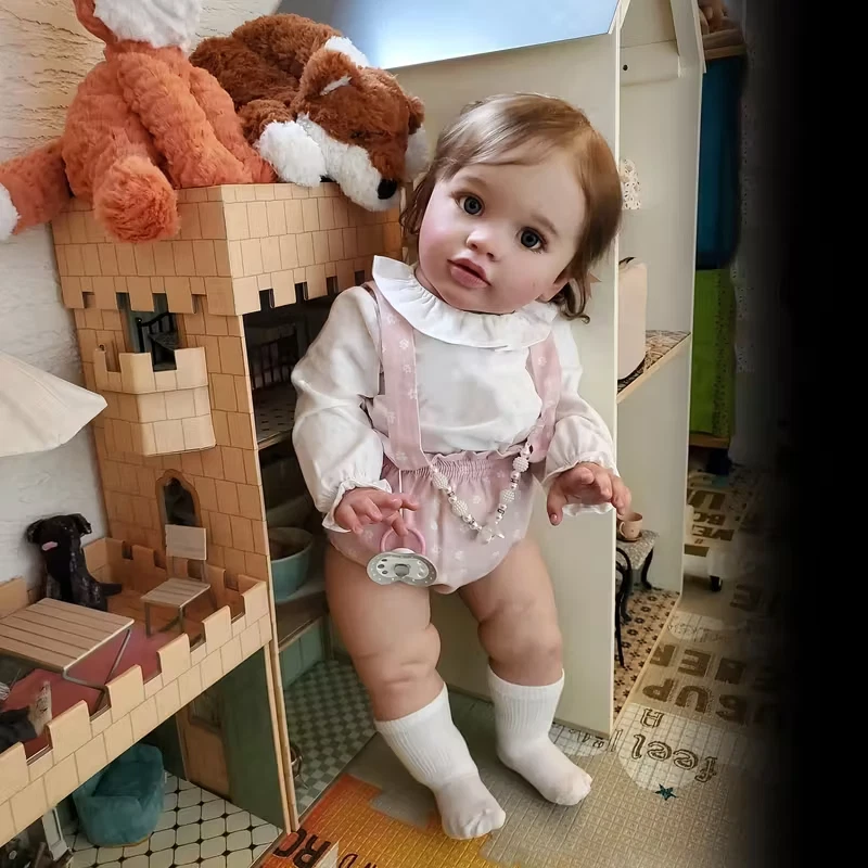 Muñeca bebé renacida de 26 pulgadas cuerpo de vinilo suave cabello largo regalo realista para niños pequeños Foto 2 de 4