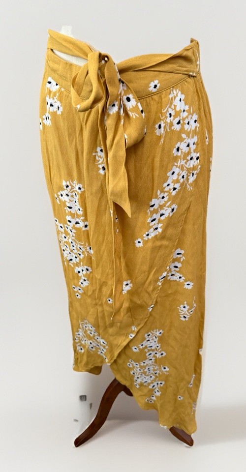Lovely Yellow Decjuba Floral Chain Pattern Long Wrap Skirt-Comfy-Casual-Size S