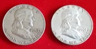 Lot of 2 Ben Franklin 1958-D & 1961 US Half Dollar 90% Silver Coins Denver